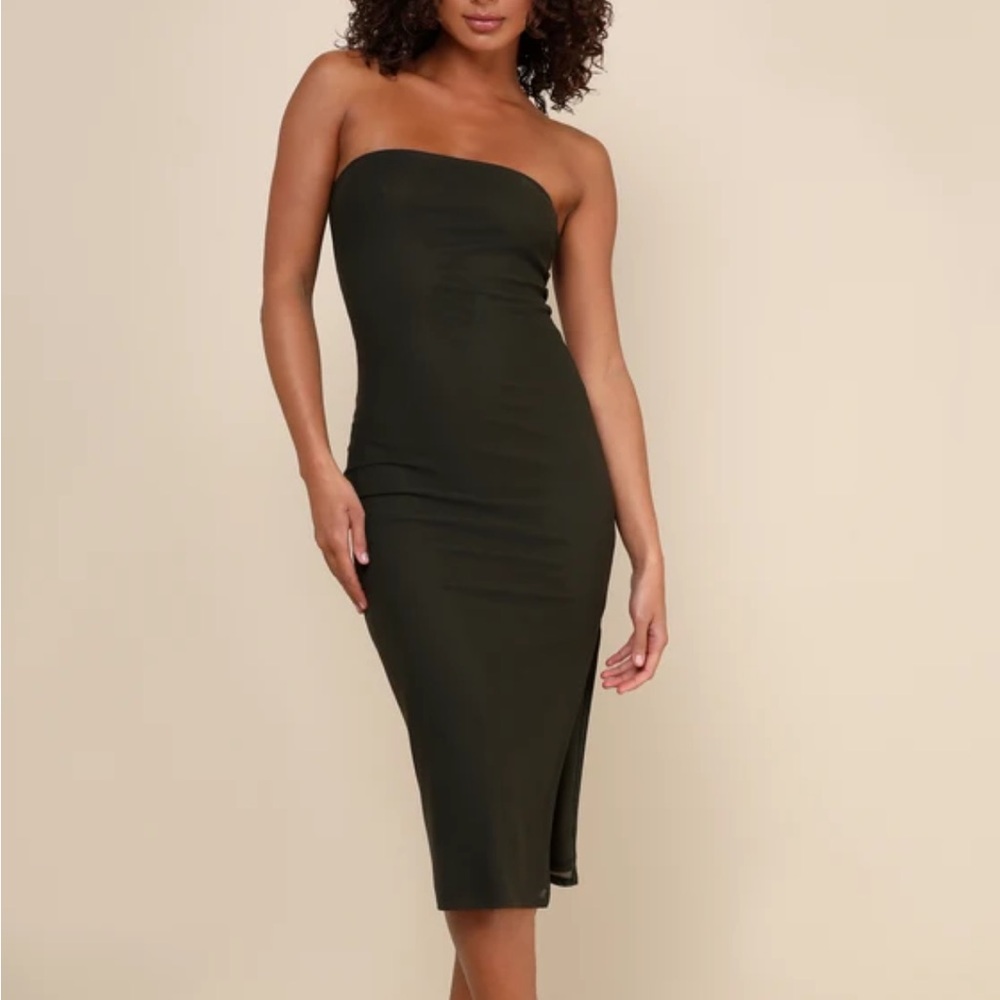 Size large olive green slip on strapless dress new with tags never worn